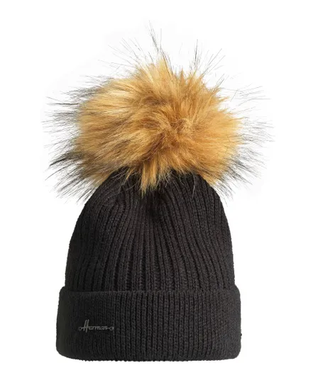 BONNET UNI AVEC REVERS ET POMPON Femme Noir