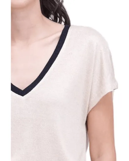 T-shirt col V Femme VMGITA S/S TOP JRS BTQ Écru