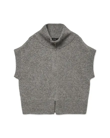 Gilet manches courtes Femme VMBANG SL HIGHNECK ZIPPER VEST BOO Gris