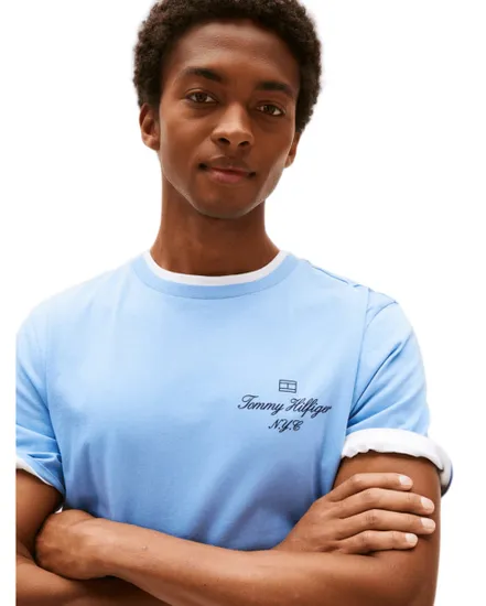 T-shirt col rond Homme OUTLINE FLAG SCRIPT Bleu