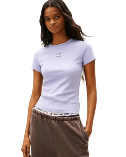 T-shirt col rond Femme SLIM BADGE RIB TEE Bleu Pervenche