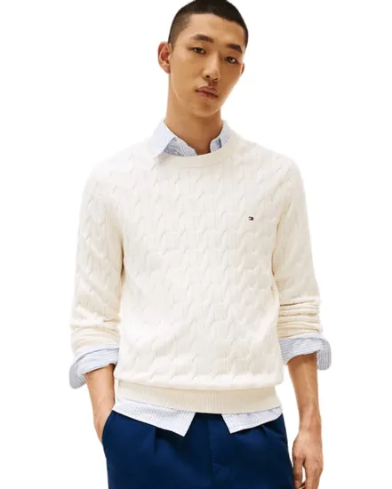 Pull col rond Homme CLASSIC COTTON CABLE CREW NECK Écru