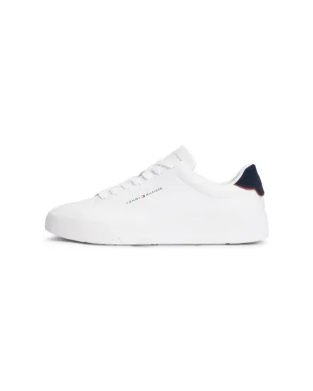 Chaussures Homme TH COURT LTH DETAIL ESS Blanc/Bleu Marine