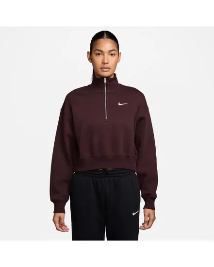 Pull zip Femme W NSW PHNX FLC QZ CROP Bordeaux