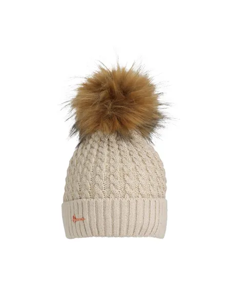 Bonnet Enfant TORSADE UNI AVEC POMPON FAUSSE FOURRURE Beige