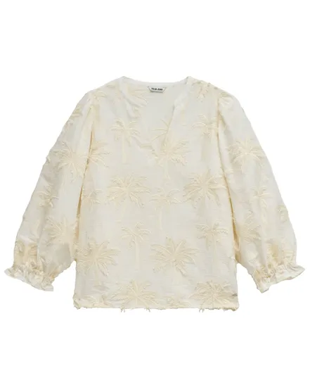 Blouse Femme Broderie 3D Relief Blanc Crème