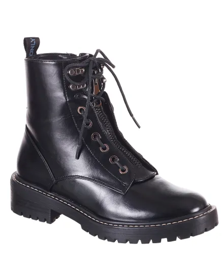 Bottines Femme ONLBOLD-4 PU LACE UP BOOT NOOS Noir