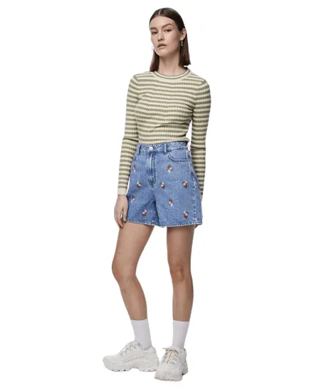 Short Jean Femme Broderie Florale