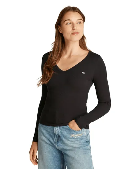 T-Shirt Manches Longues Femme Slim Essential Rib V Ls