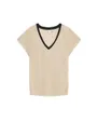 T-shirt col V Femme VMGITA S/S TOP JRS BTQ Écru