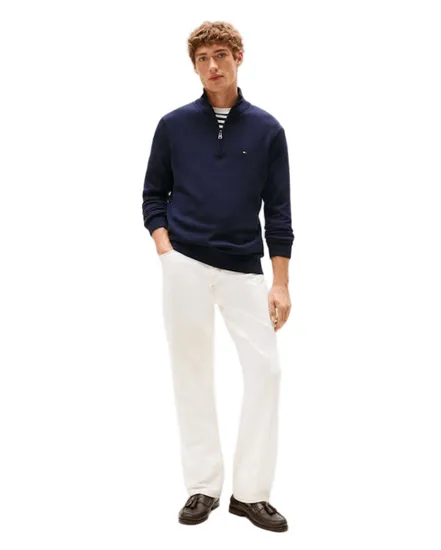 Pull col zippé Homme ESSENTIAL COTTON ZIP MOCK Bleu Marine