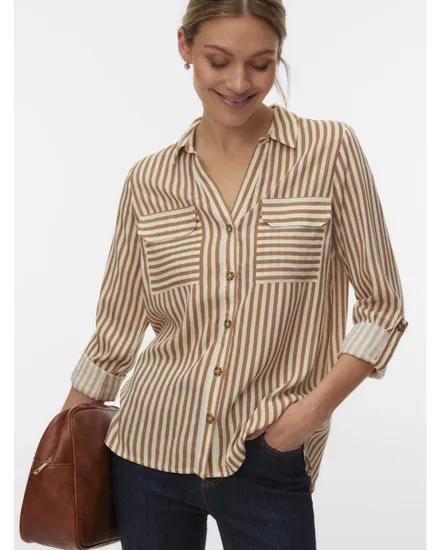 Chemisier Femme VMBUMPY L/S SHIRT NEW WVN GA NOOS Écru Rayé