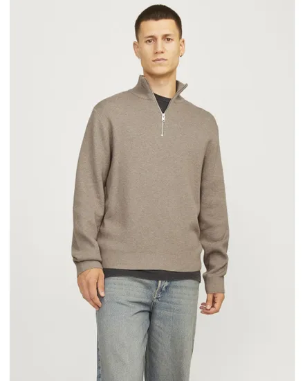 Pull en maille manches longues Homme JPRBLAMILANO STITCH KNIT HALF ZIP SN Gris