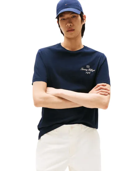 T-shirt col rond Homme OUTLINE FLAG SCRIPT Bleu Marine