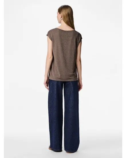 T-shirt col V Femme BILLO TEE LUREX STRIPES JRS Marron