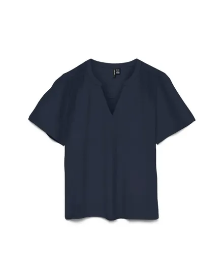 T-shirt Femme VMJOSIE SS V-NECK GATHERING TOP WVN GA Bleu