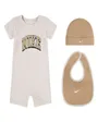 Ensemble bébé 3 PCES Bébé garçon 3PC ROMPER, HAT, BIB SET Beige