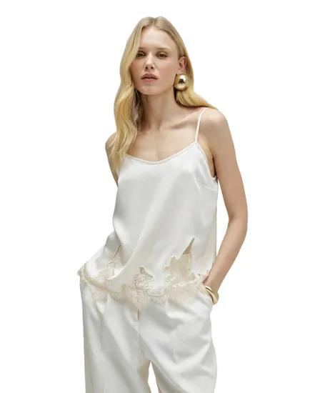 Top Femme Satin Bretelles Réglables Dentelle