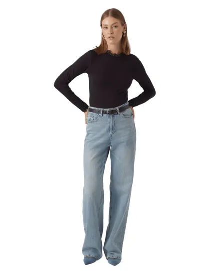 T-shirt manches longues Femme VMROSA LS HIGHNECK TOP GA JRS NOOS Noir