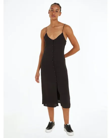 Robe longue Femme LONG CHIFFON BUTTON Noir