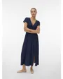 Robe longue Femme VMNELLIE V-NECK SS 7/8 DRESS WVN GA Bleu