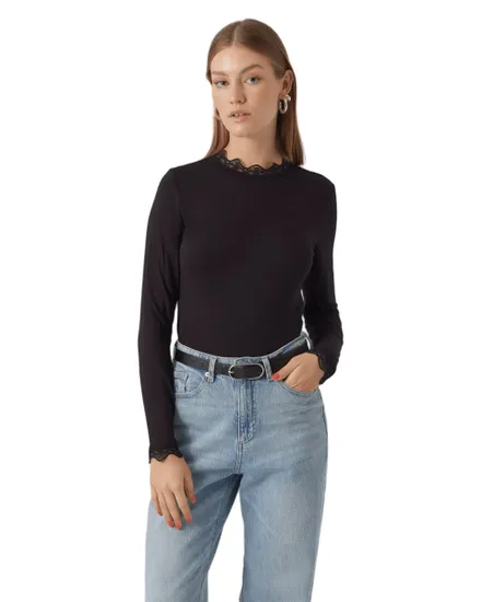 T-shirt manches longues Femme VMROSA LS HIGHNECK TOP GA JRS NOOS Noir