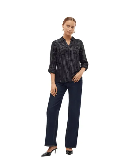Chemisier Femme VMBUMPY LS GLITTER SHIRT WVN GA NOOS Noir/Argent