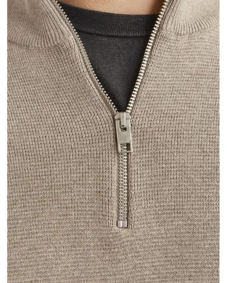 Pull en maille manches longues Homme JPRBLAMILANO STITCH KNIT HALF ZIP SN Gris