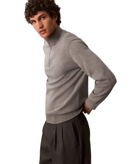 Pull col zippé Homme LS SUPIMA QZ SWEATER 12GG Gris Chiné