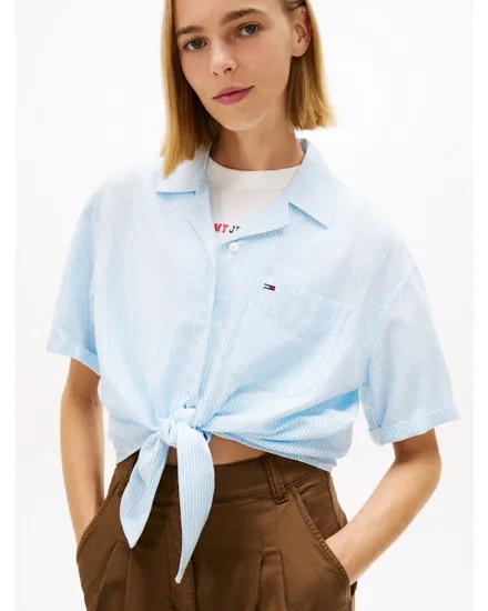 Chemise Femme TJW TIE FRONT LINEN SHIRT Bleu