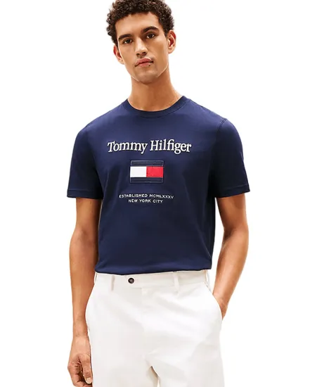T-shirt col rond Homme TOMMY EMBRO FLAG TEE Bleu Marine