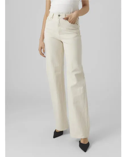 Jean Femme VMTESSA HR WIDE JEANS ECRU GA Beige