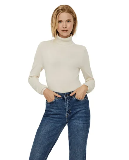 Pull col roulé Femme VMGLORY LS ROLLNECK BLOUSE GA NOOS Écru