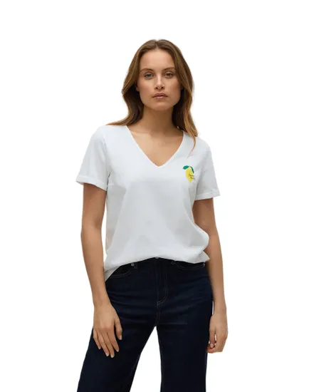T-shirt col V Femme VMBITONA S/S V-NECK T-SHIRT JRS BTQ Blanc
