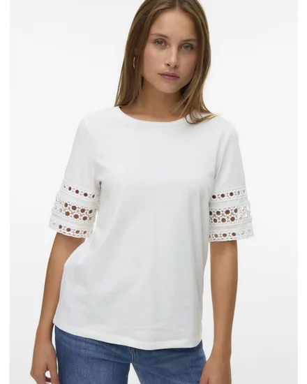 T-shirt Femme VMIVACY 2/4 O-NECK TOP JRS BTQ Blanc