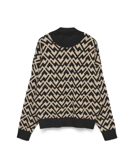 Pull Femme VMARIA ART BATWING HIGHNECK PULLOVER REP Noir