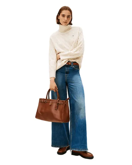 Pull col roulé Femme SOFT WOOL CABLE ROLL Écru Chiné
