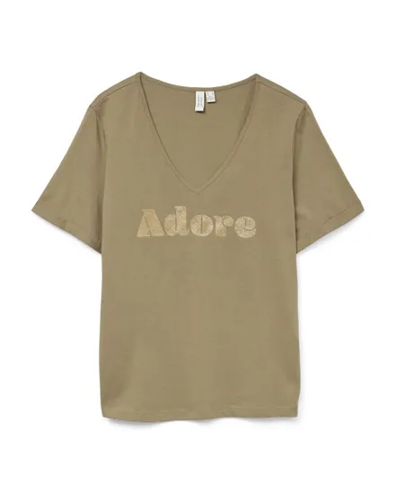 T-shirt col V Femme VMFADORA S/S V-NECK T-SHIRT JRS BTQ GA Vert