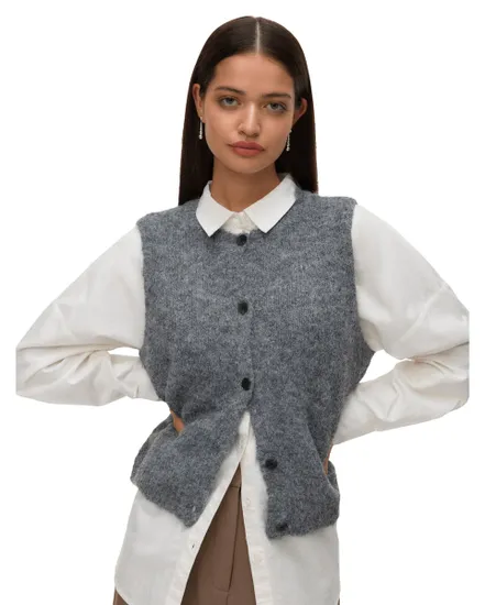 Gilet Sans Manches Femme Col Rond Boutonné