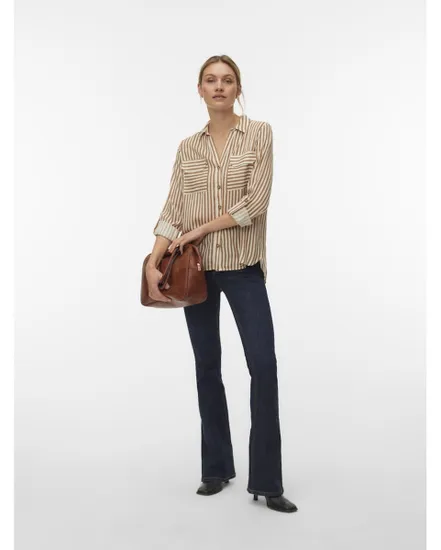 Chemisier Femme VMBUMPY L/S SHIRT NEW WVN GA NOOS Écru Rayé