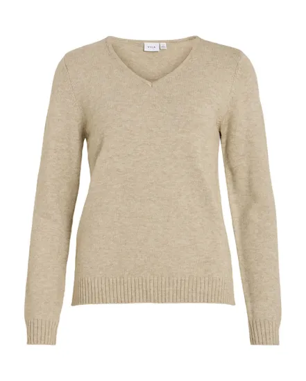 Pull col V Femme VIRIL V-NECK L/S KNIT TOP NOOS Beige