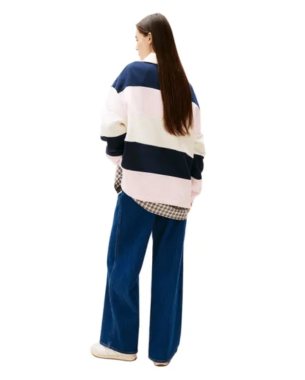 Polo manches longues Femme BADGE STRIPE RUG Rose Pale/Marine