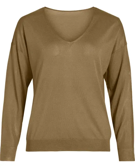 Pull col V Femme VINOVY L/S V-NECK REV KNIT TOP NOOS Marron Clair