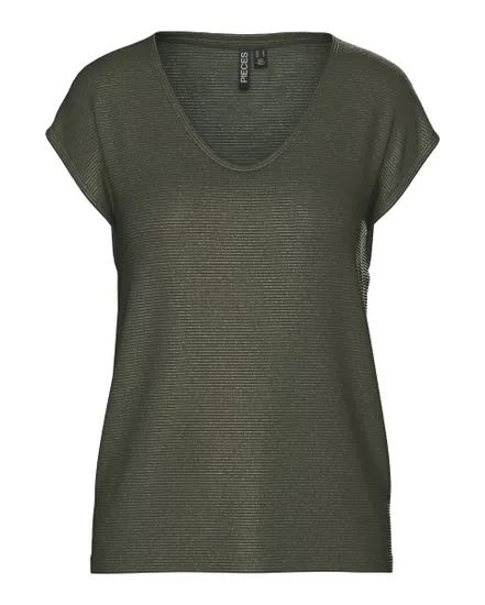 T-shirt manches courtes Femme PCBILLO TEE LUREX STRIPES JRS NOOS BC Vert