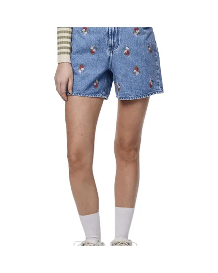 Short Jean Femme Broderie Florale