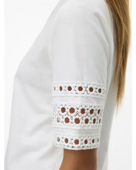 T-shirt Femme VMIVACY 2/4 O-NECK TOP JRS BTQ Blanc