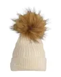 BONNET UNI AVEC REVERS ET POMPON femme Beige