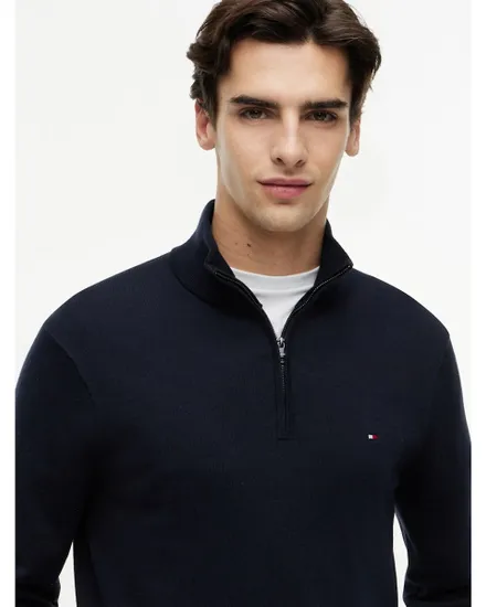 Pull col zippé Homme ESSENTIAL COTTON ZIP MOCK Bleu Marine