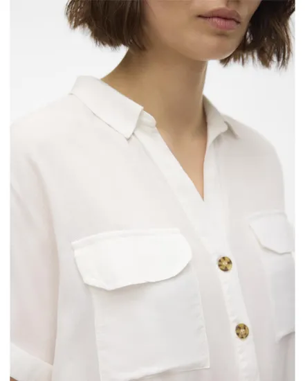 Chemise Femme VMBUMPY SS SHIRT WVN GA NOOS Blanc