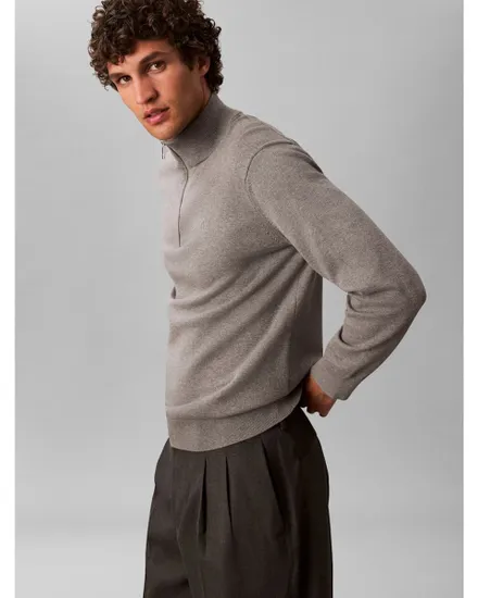 Pull col zippé Homme LS SUPIMA QZ SWEATER 12GG Gris Chiné